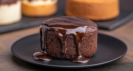 Decadent chocolate cake with glossy ganache topping