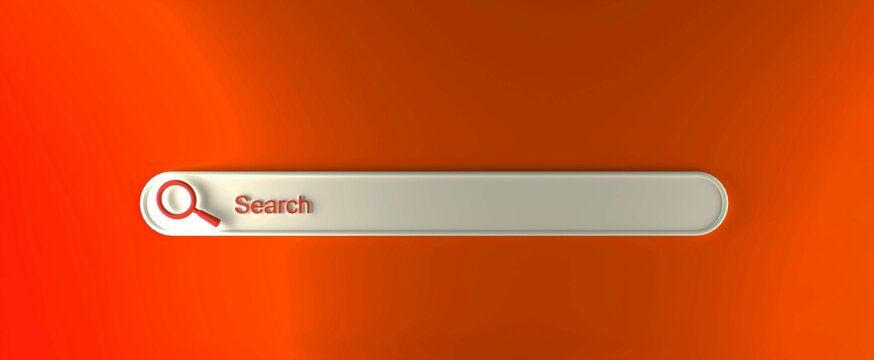 Search or magnifying glass in blank, search bar over orange  background, Panoramic image with space for text.  