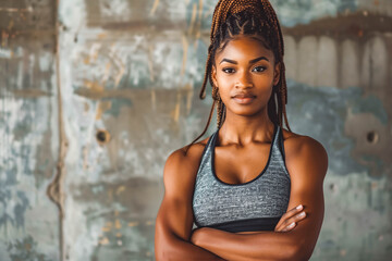 Fototapeta premium Confident fit muscular young african fitness woman
