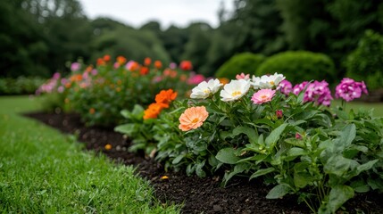 Obraz premium Vibrant flower garden in a lush green landscape