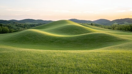 Picturesque rolling hills and lush green meadows at sunset