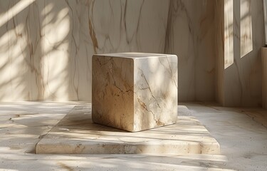 Marble Cube Product Display on Beige Background