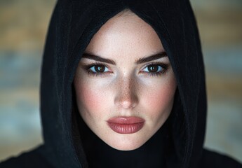 Naklejka premium mysterious woman in black hooded cloak