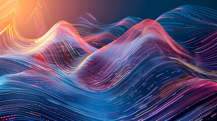 Obraz premium Abstract digital waves with vibrant colors creating a dynamic visual effect.