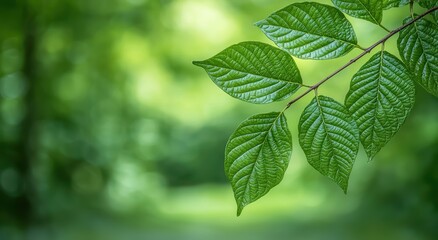 Lush green leaves on a blurred natural background