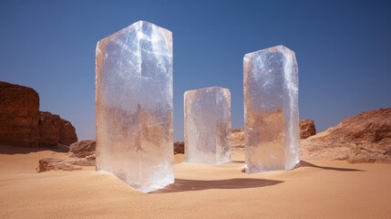 Mysterious crystal monoliths in desert landscape
