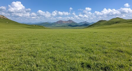 Scenic mountain landscape with green meadow