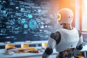 Naklejka premium Smart Classroom Concept with AI Assistant Features