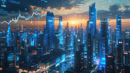 Fototapeta premium Futuristic Stock Market: Virtual Economy Expansion