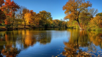 Autumnal Reflections on a Still Lake