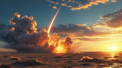 Meteor Impact in a Serene Desert at Sunset