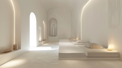 Minimalist personal retreat, soft lighting