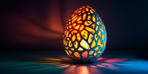Glowing easter egg casting colorful shadows on the floor