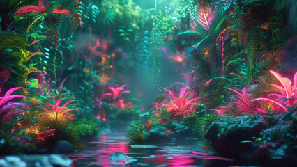 Fototapeta premium Neon Jungle in a Cyberpunk Dream