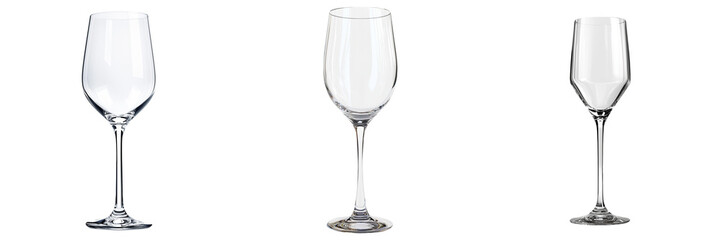 A tall, elegant crystal wine glass with a slender stem, isolated on a transparent background