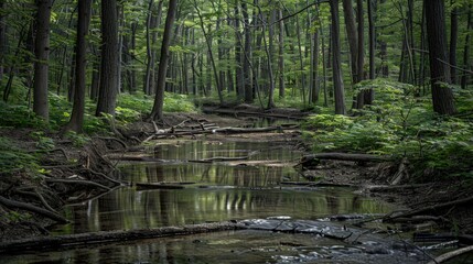 Obraz premium A Stream in a Dense Forest