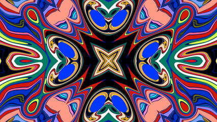 Obraz premium Abstract colorful psychedelic mandala background pattern for a summer music festival 