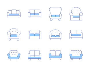Sofa icons. Line Duotone style, editable stroke. sofa, armchair, couch.