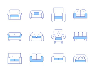 Sofa icons. Line Duotone style, editable stroke. sofa, armchair, couch