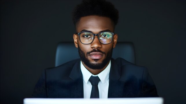 Focused Corporate Professional Intensely Working at Office Desk