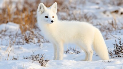 Fototapeta premium Arctic Fox Standing in the Snow, Winter Wildlife.