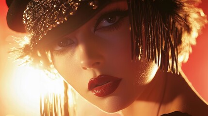 Glamorous Flapper Costume and Makeup in Roaring Twenties Setting