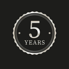 5 years for celebration events, anniversary, commemorative date. metallic beige badge stamp