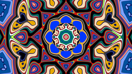 Abstract colorful psychedelic mandala background pattern for a summer music festival
