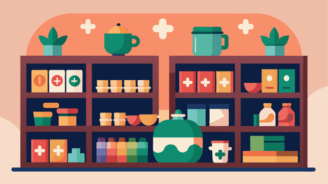 The local coffee shop proudly displayed a shelf filled with donated puzzles for customers to take and replace creating a cycle of puzzlesharing and stimulating conversation.. Vector illustration