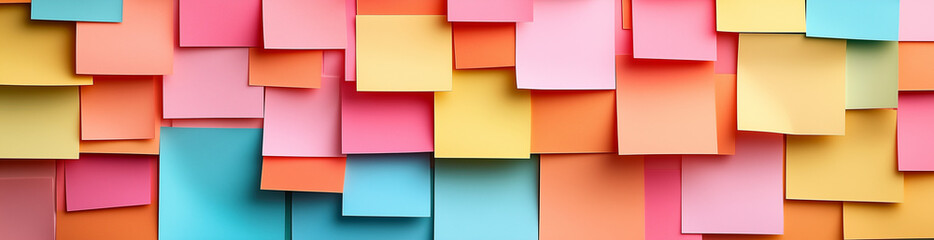 Obraz premium Sticky Note Post It Board Office. Business people meeting at office and use post it notes to share idea. Brainstorming concept. Sticky note on glass wall or blackboard. Set of colorful blank notes.