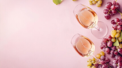 Celebrate National Champagne Day with bubbly and fresh grapes on a pink backdrop