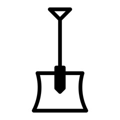 Shovel icon in Black Fill. Glyph style. Isolated on white Background