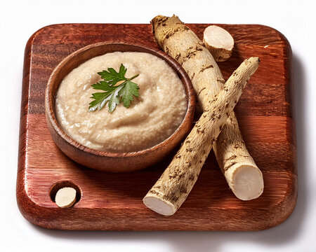 horseradish on wooden cutting board