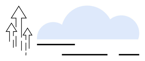 Arrows pointing upwards and a cloud in the sky. Ideal for growth themes weather balance technology success. Clean minimalist style