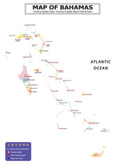 Obraz premium American Countries Geography Political map. Political map of country with capital, province or state capital, major cities and town.