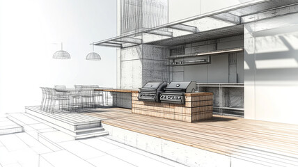 Outdoor barbecue entertainment area 3D drawing
