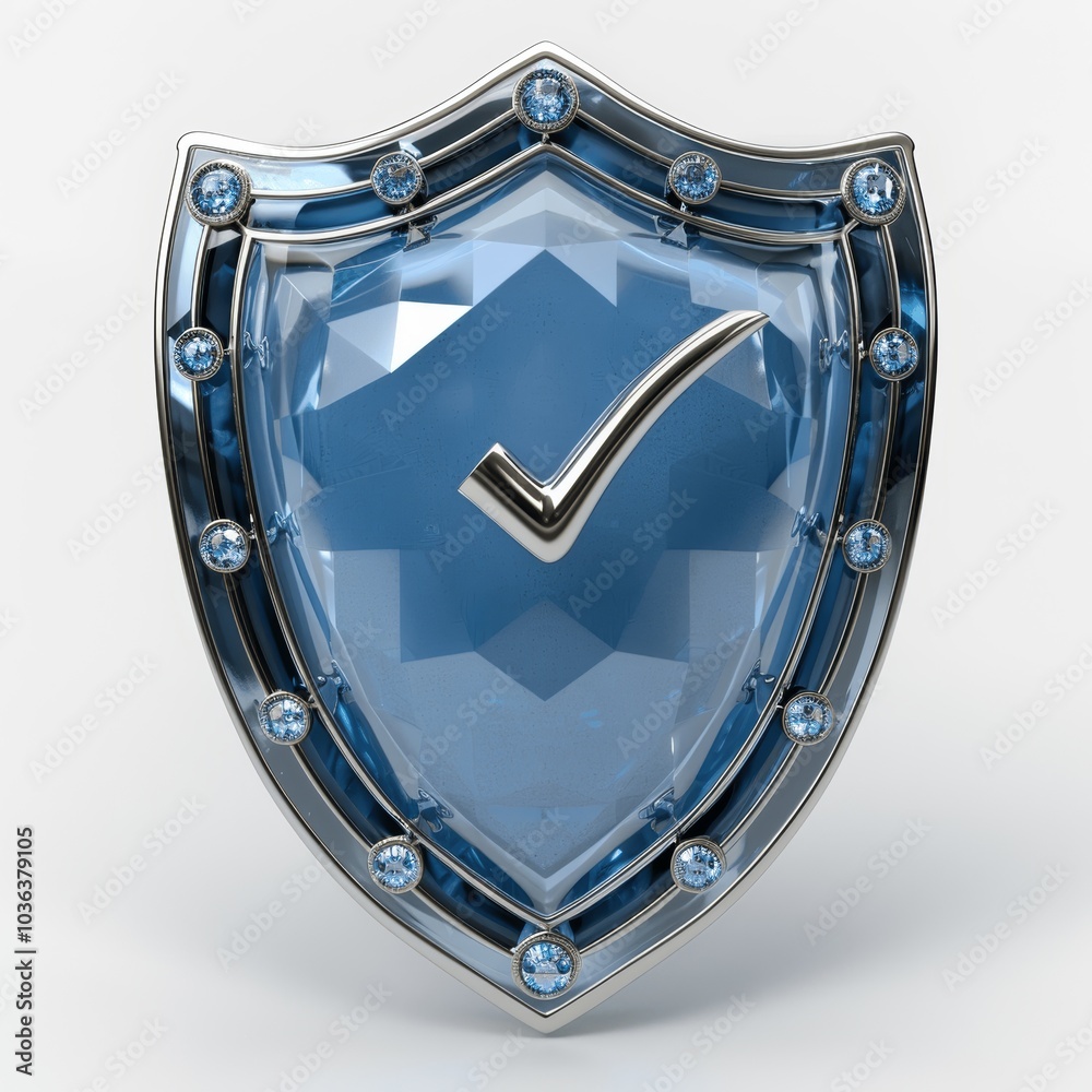 Aufkleber Blue Shield Icon with Check Mark in High-Resolution Studio Image