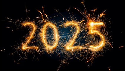 2025 Sparkler New Year Black Background Design