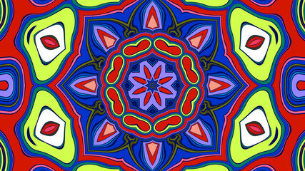 Abstract colorful psychedelic mandala background pattern for a summer music festival
