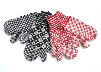 Knitted trigger finger mittens used for keeping hands and fingers warm while hunting in the winter.
