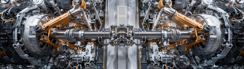 Detailed view of industrial machinery with a complex design and metal components.