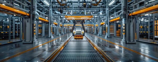 Fototapeta premium High-tech automotive assembly line with modern machinery and equipment.