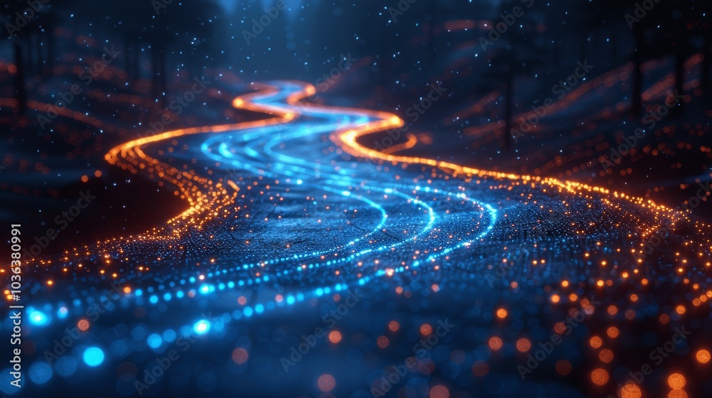 Aufkleber digital binary road with blue data wave - cyber highway and futuristic network concept