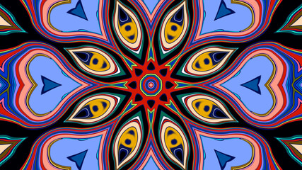 Abstract colorful psychedelic mandala background pattern for a summer music festival
