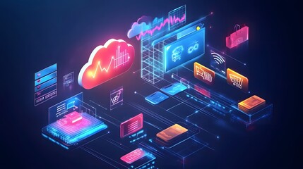 Cloud technology icon for online shopping global business concept. 