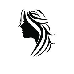 vector,illustration of woman long hair style icon,woman face logo on white background,beautiful
