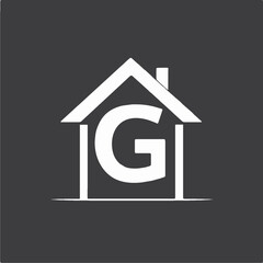 Obraz premium Simple black silhouette logo of a G letters house isolated on a white background, G letters house silhouette Design Vector, 3d house icon, home icon on black background, illustration of a house Logo 