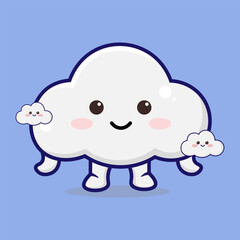 Cute Cloud Character With Blue Background