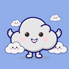 Cute Cloud Character With Blue Background