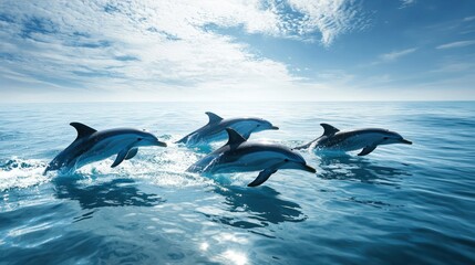 Naklejka premium A group of dolphins swimming in the ocean, showcasing wildlife and natural beauty